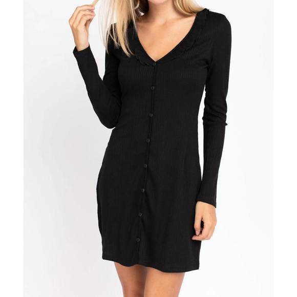 NEW LE LIS ribbed long sleeve mini dress in black - Picture 2 of 2